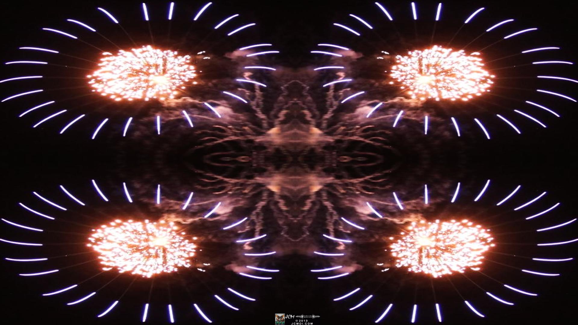Quadroscopic art made from a digital image of fireworks taken in Castaic, California.